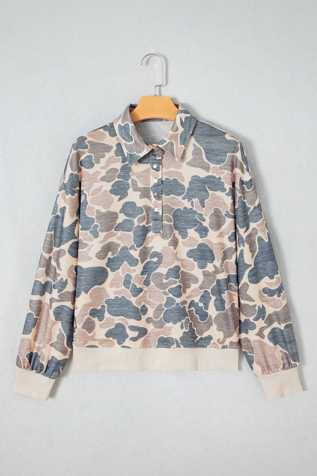 Casual Camouflage Collar Pullover Sweatshirt
