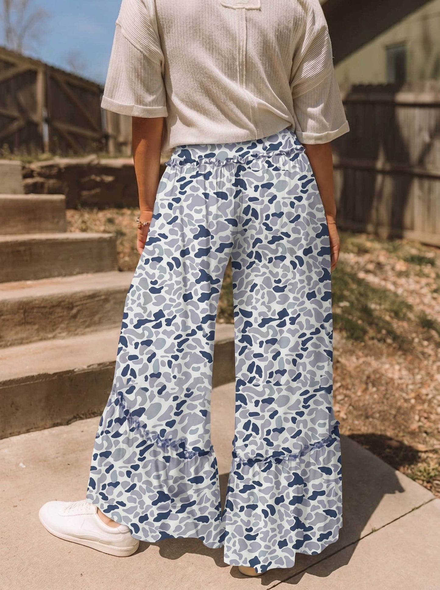 Western Leopard/camo Print Frilled Detail Drawstring Pants