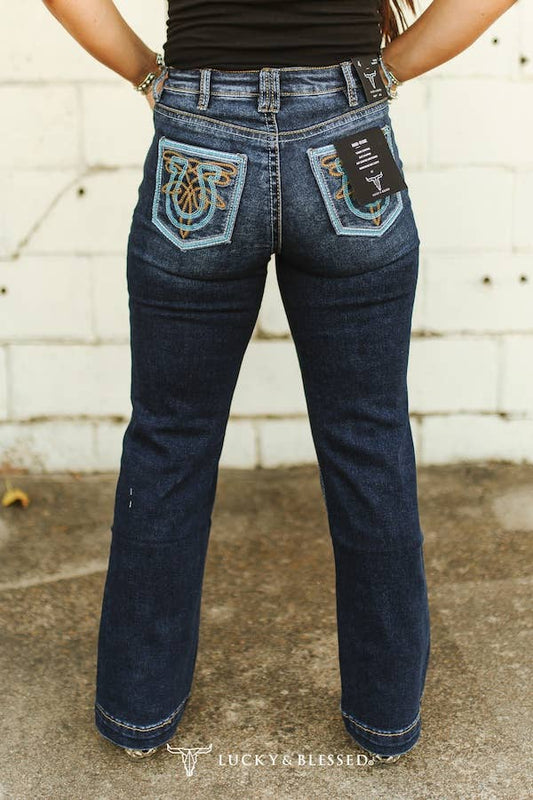 Dark Wash Pocket Detail Mid Rise Trouser Jeans (32in)