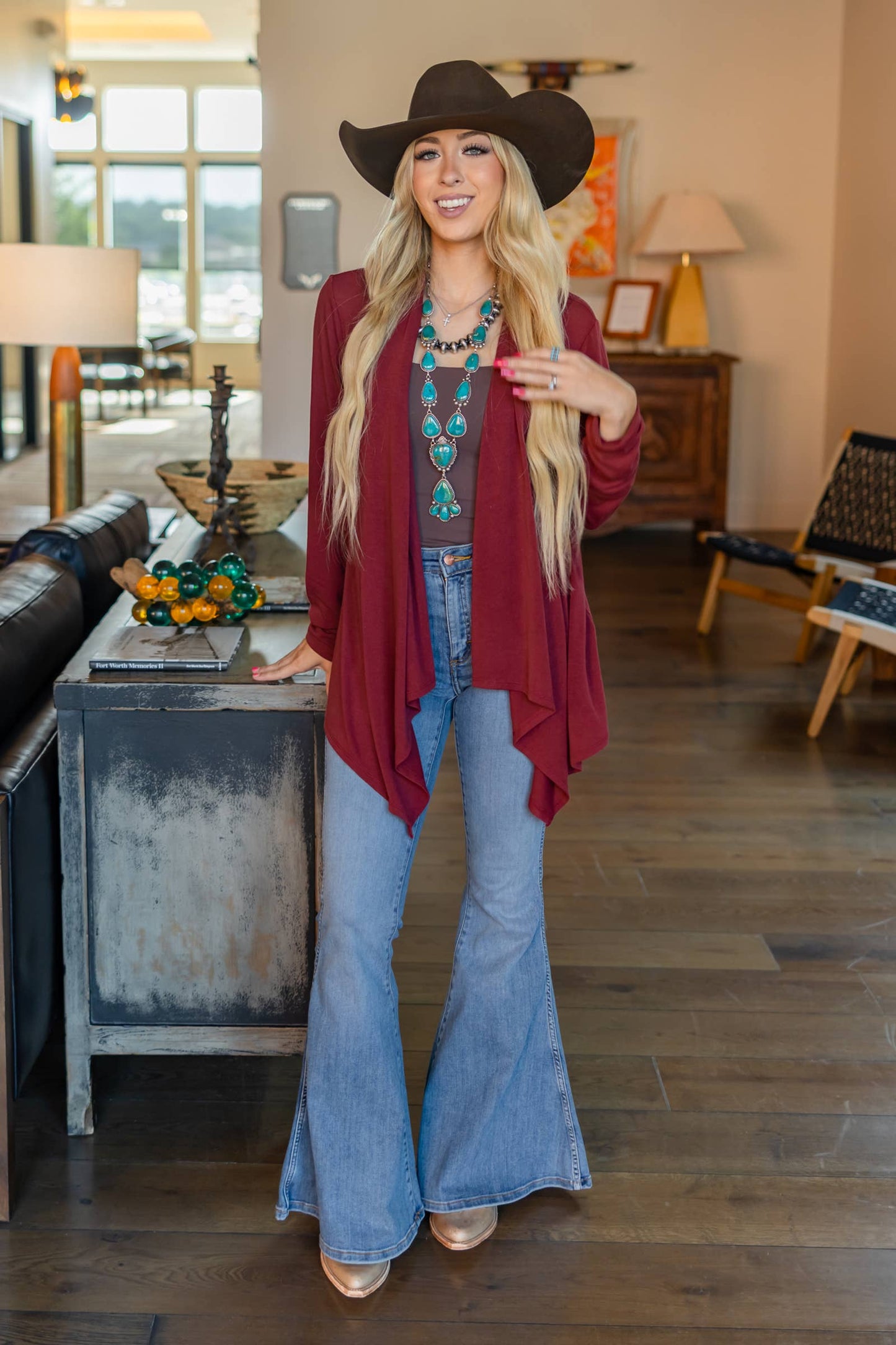 Soft Drape Open Front Chocolate Brown Cardigan
