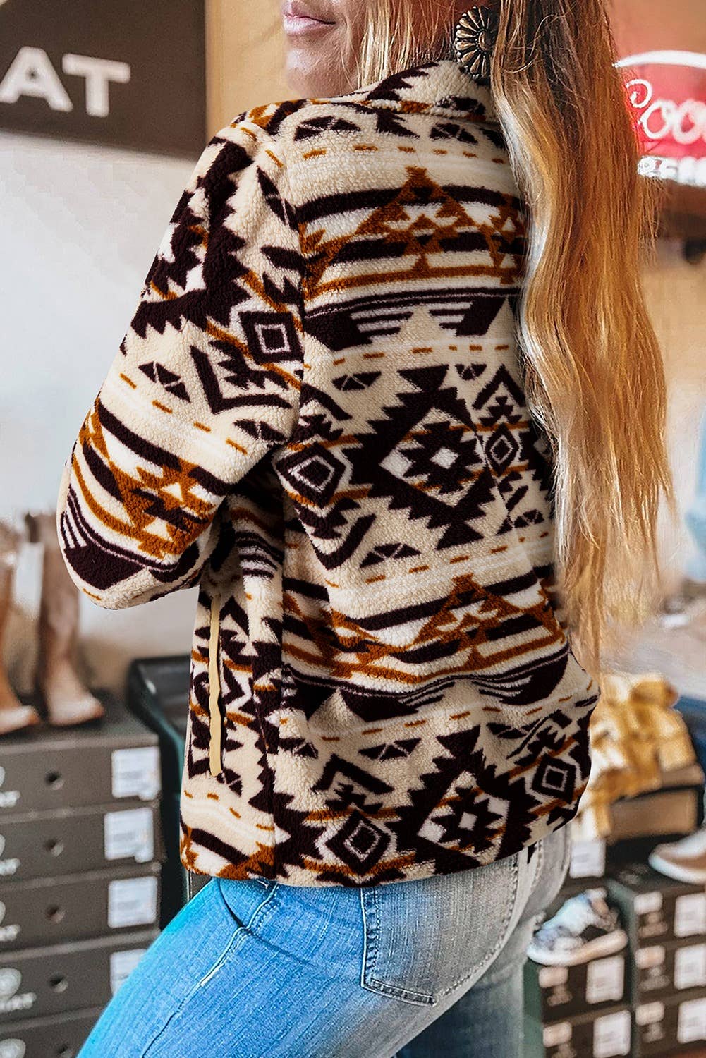 Black or Khaki Western Aztec Half Zip Plush Sweatshirt