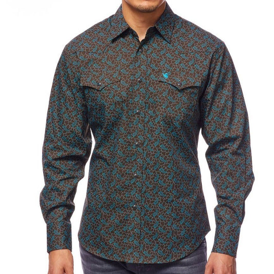 Brown and Blue Paisley Men's Western Shirt