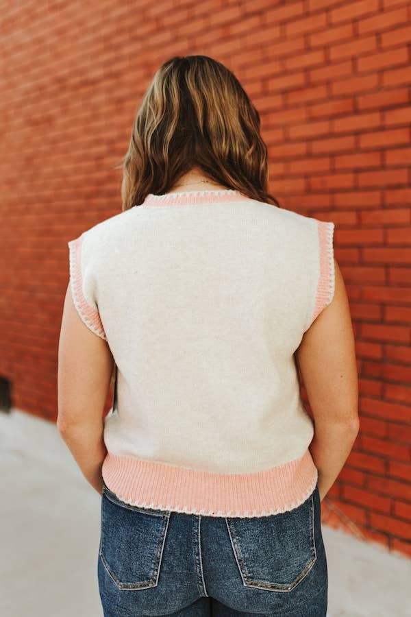 Ivory Soft Pink Buckin Horse Sleeveless Sweater