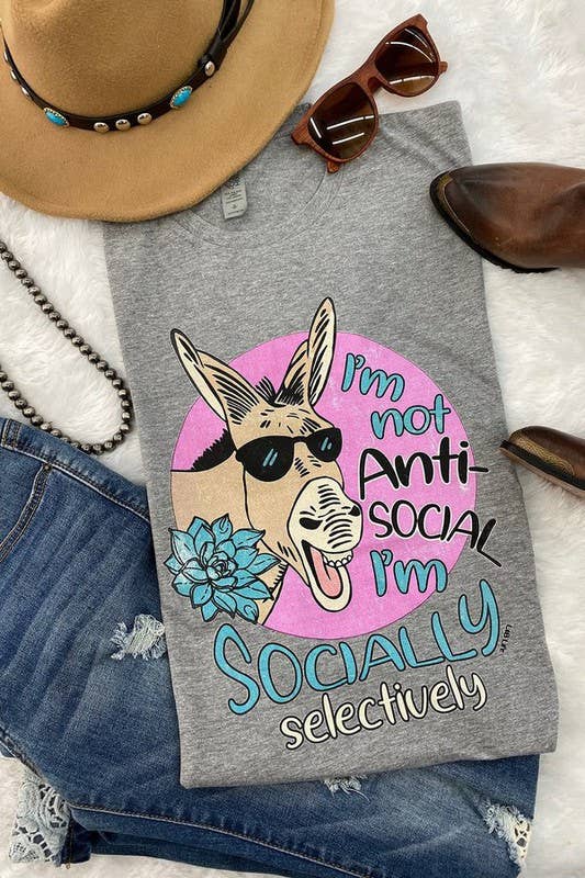 Anti Social, Trendy, Funny, Mule  Graphic Tshirt