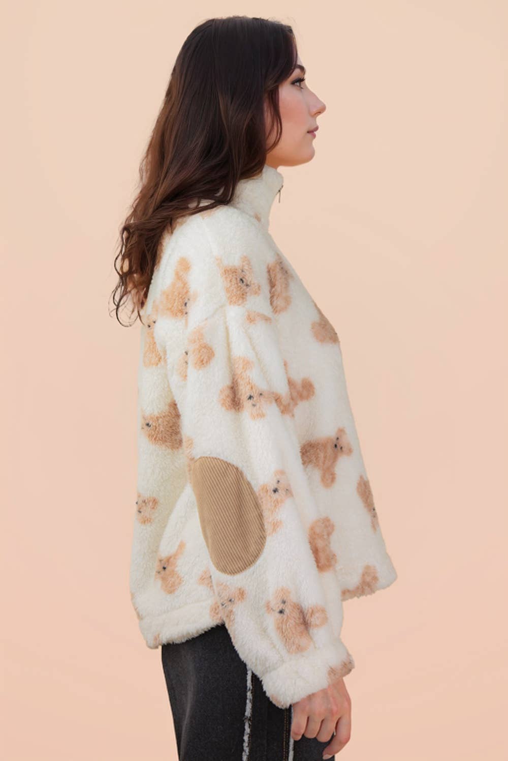 Half Zip Up Aztec Graphic Fleece Top