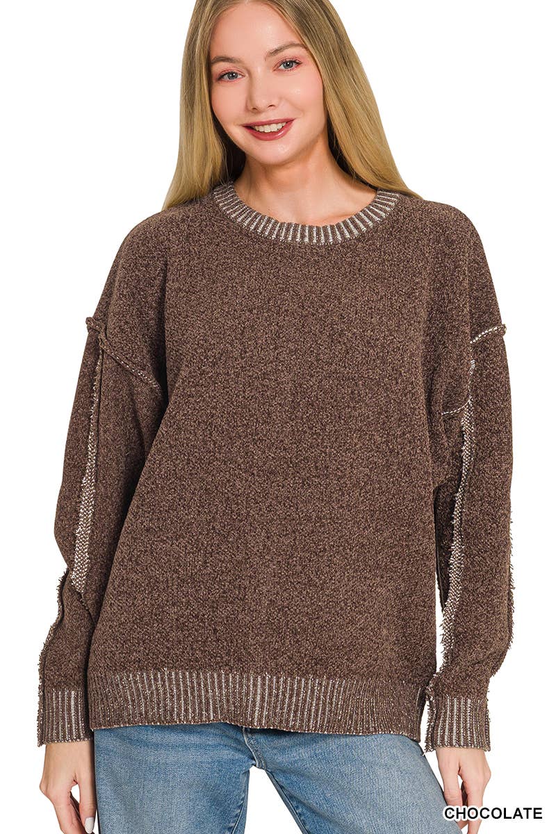 Exposed Seam Drop Shoulder Oversized Sweater