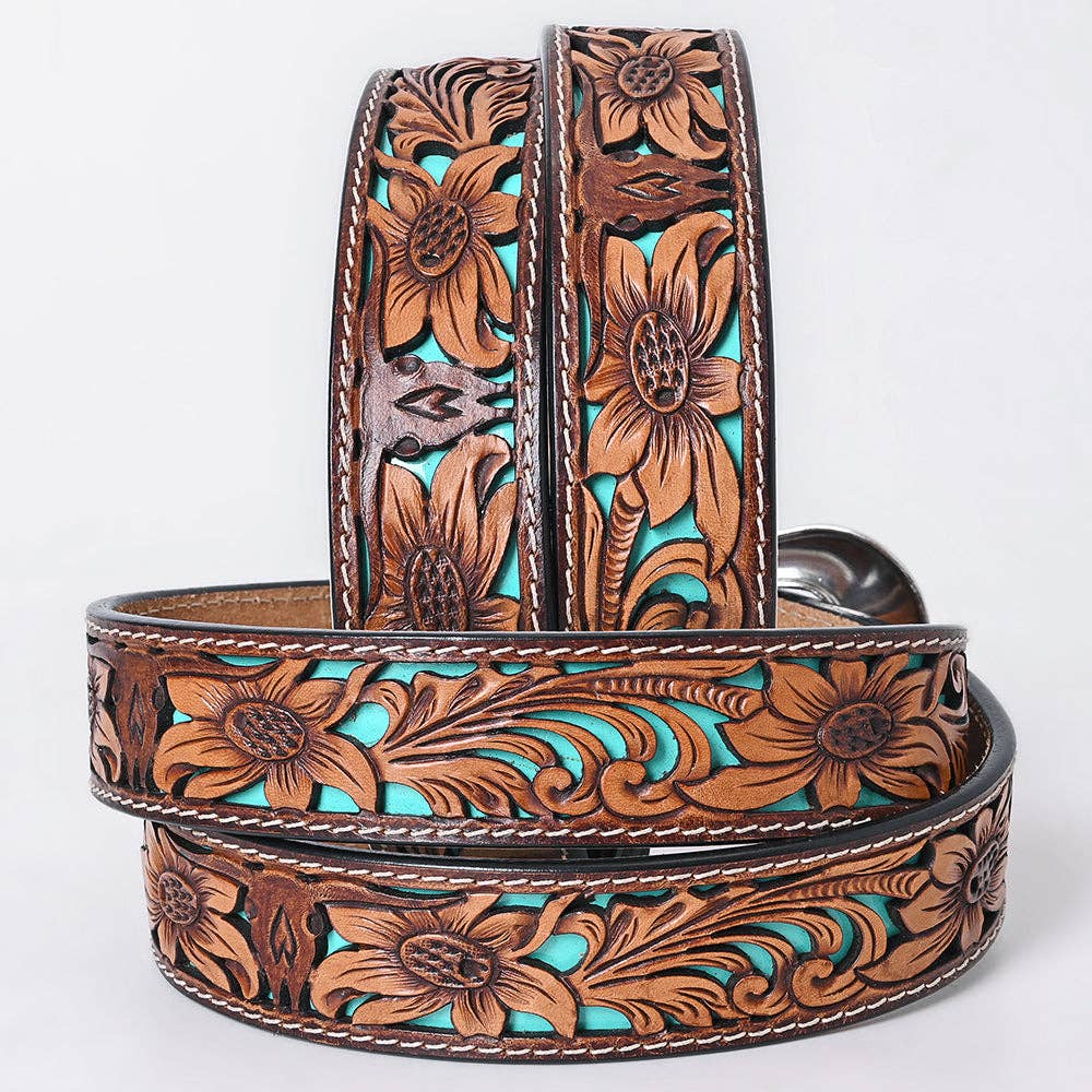 Men & Women Genuine American Leather Belt Brown Hand Tooled
