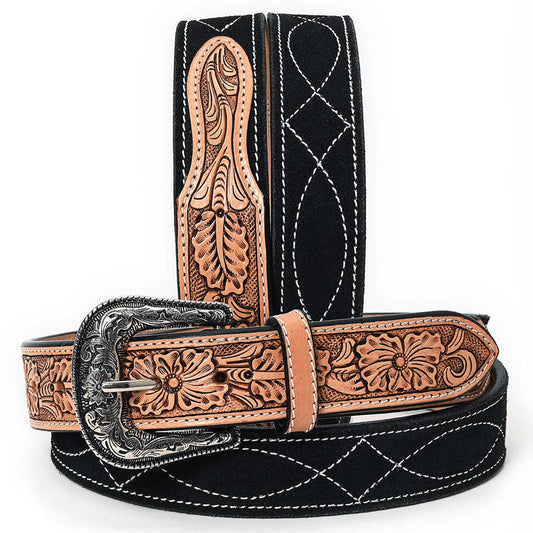 Beautifully Hand Tooled Genuine American Darling Suede Leather Belt Men and Women