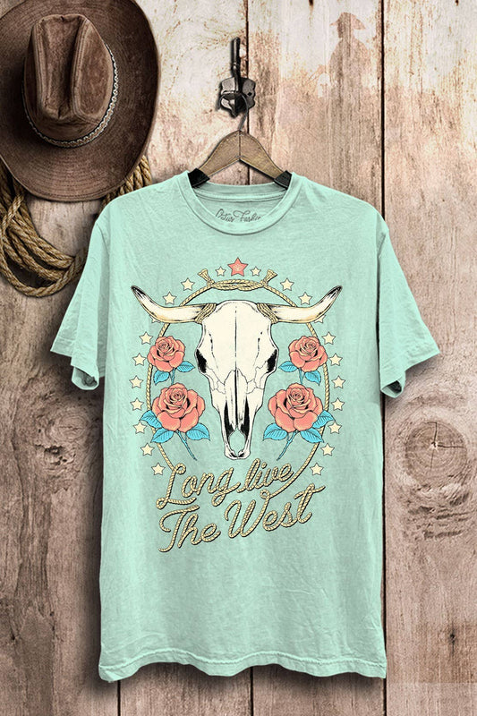 Long Live The West Cow Skull Graphic Top