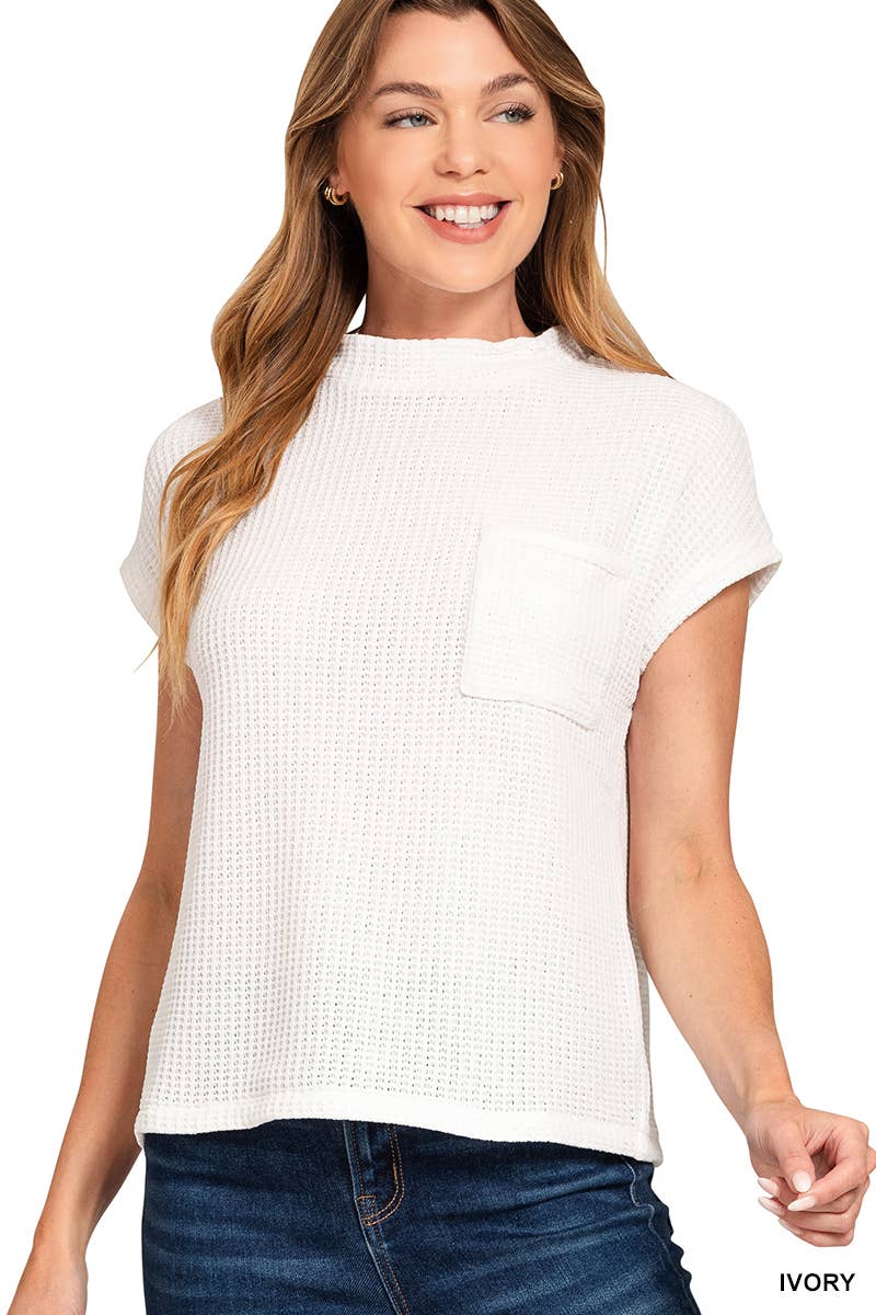 Chenille Waffle Short Sleeve Sweater