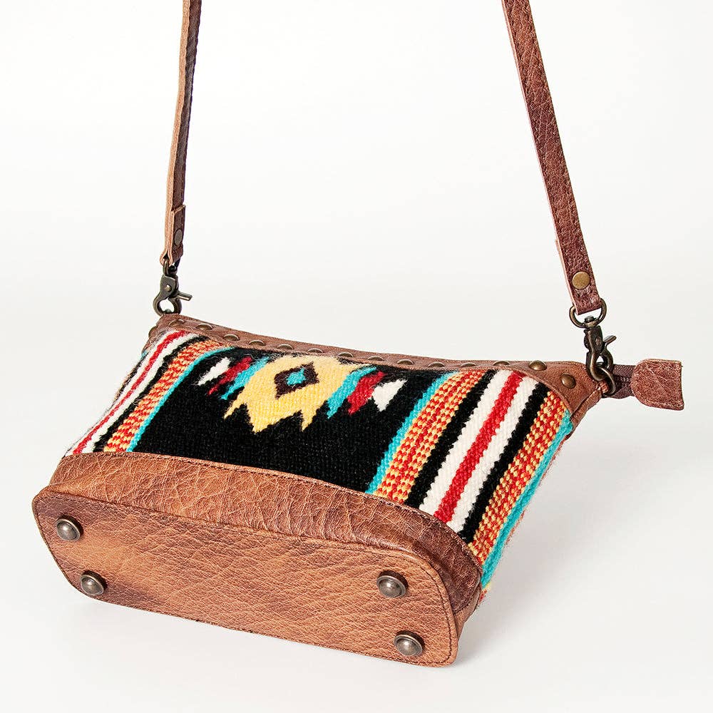 Southwestern Saddle Blanket Crossbody Bag with Genuine Leather Trim