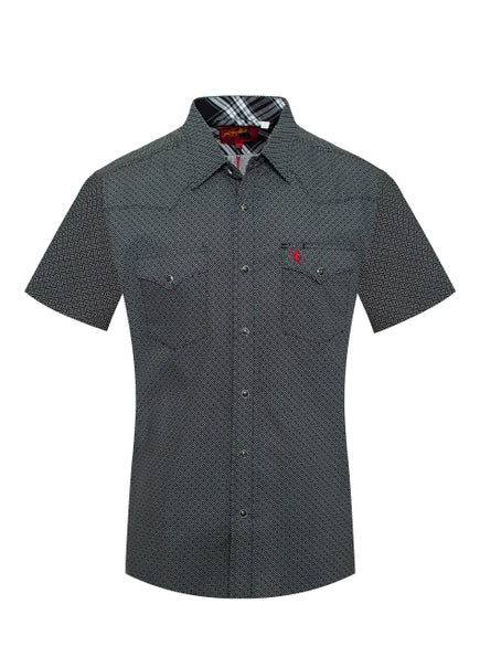 RODEO CLOTHING MEN'S BLACK SHORT SLEEVE SNAP WESTERN SHIRT