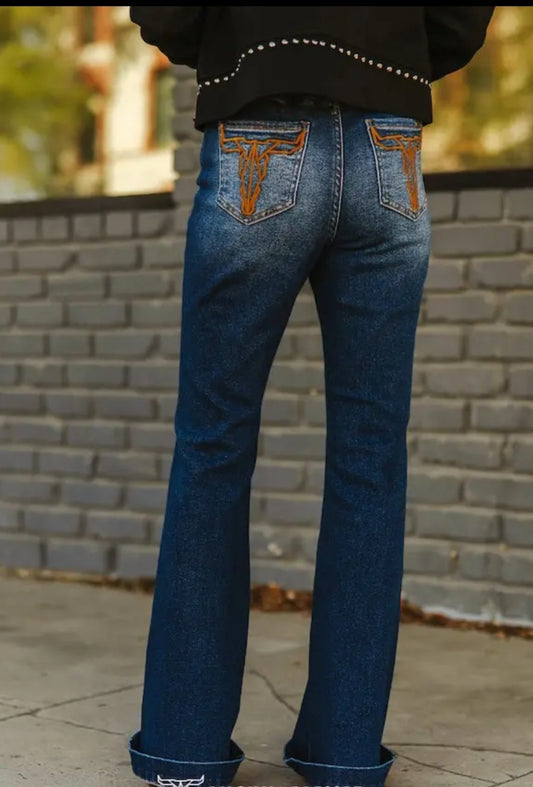 Lucky and Blessed Cattle Head High Rise Boot Cut Jeans